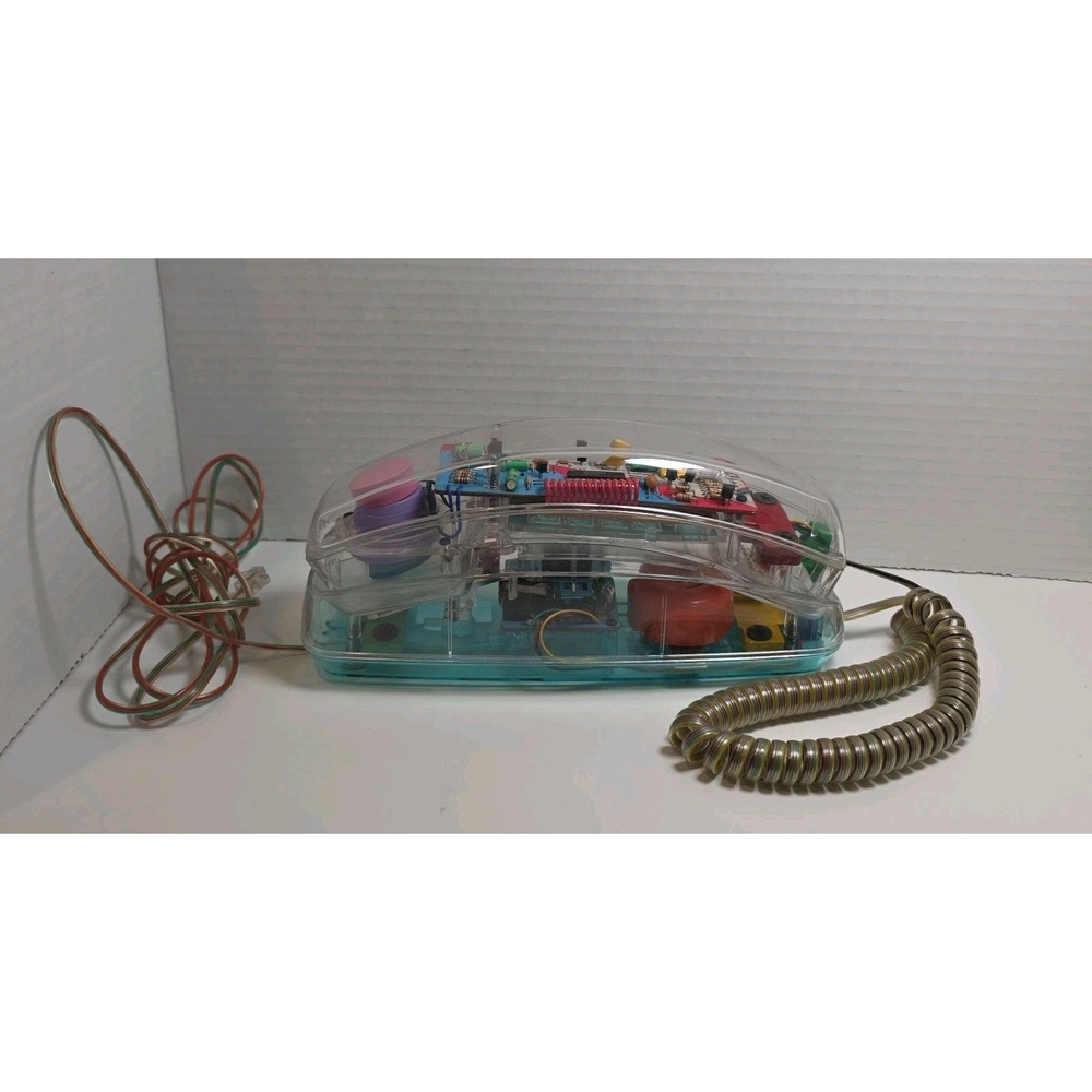 80s RETRO CLEAR NEON BLUE UNISONIC PHONE 6900 NOVELTY SEE THROUGH TELEPHONE